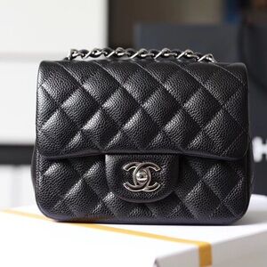 CHANEL Quilted Caviar Mini Flap Bag in Black with Silver Hardware